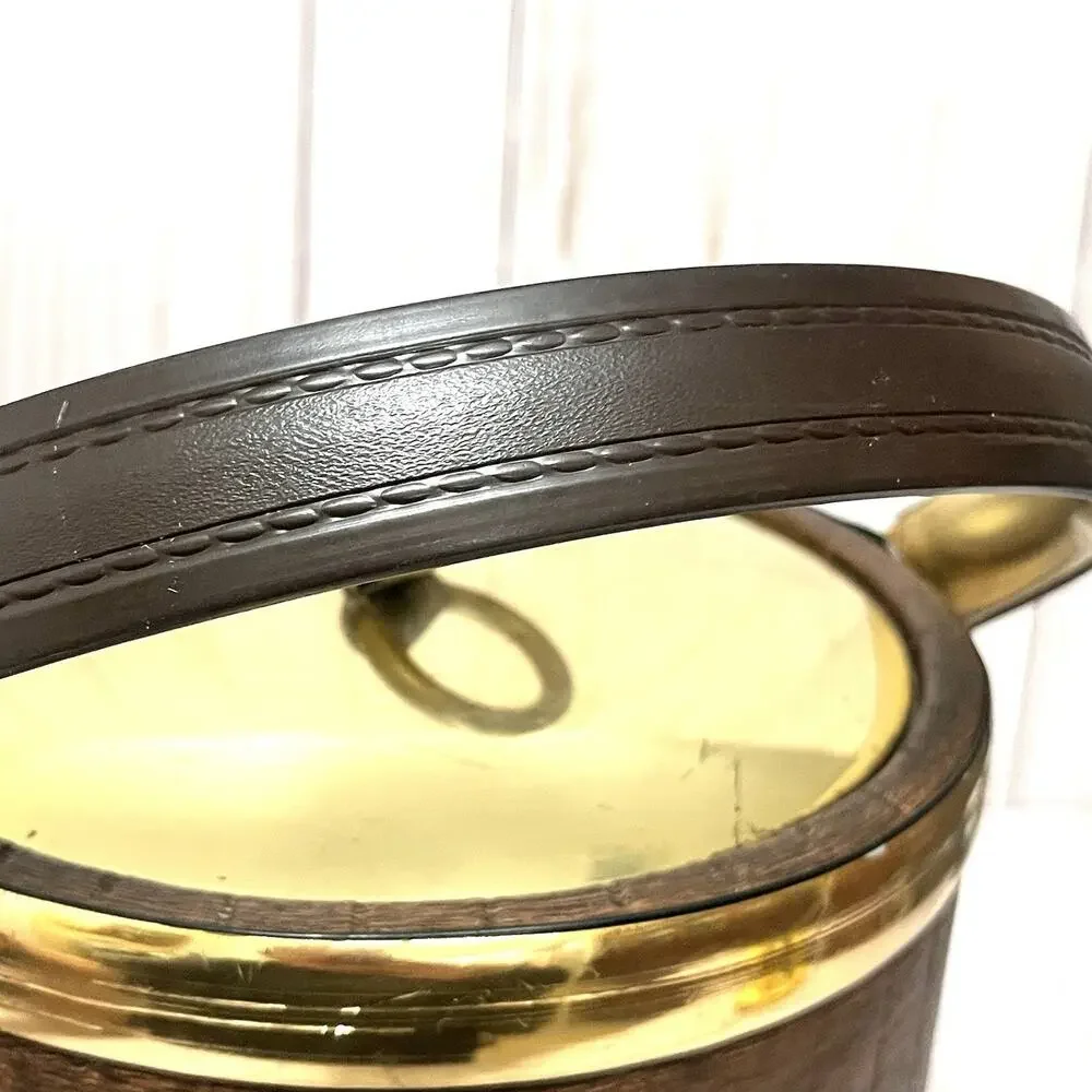 MCM Vintage 70's Kraftware Ice Bucket Brown & Gold Vintage Barware